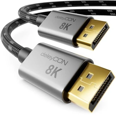 Abbildung von deleyCON 2m 8K DisplayPort Kabel 1.4 (8K@60Hz 4K@165Hz 2K@360Hz) HBR3 32.4Gbps UHD WQHD HDR DSC 1.2 HDCP 2.2 G Sync &amp; FreeSync DP für Gaming Monitor Grafikkarte