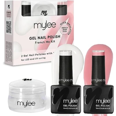 Abbildung von Mylee French Me Set mit Stempel Salon Qualität für Maniküren zu Hause. Inklusive Weiß &amp; Nude Gel Nagellack + Durchsichtigem Silikon Stempelwerkzeug