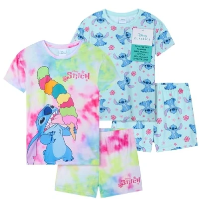 Abbildung von Get Trend Disney Stitch Pyjama Schlafanzug Mädchen Kurz 2er Set Teenager Kurzarm Sommer Loungewear (9 10 Jahre, Blau Stitch)