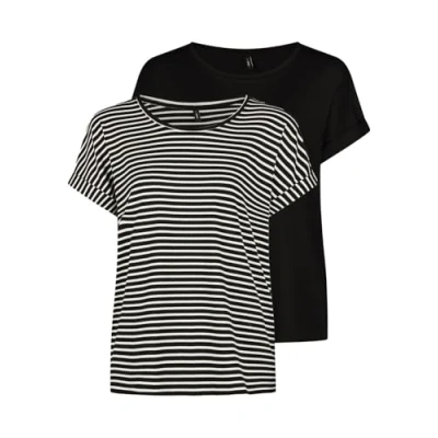 Abbildung von ONLY Tshirt Damen Bluse Top ONLMOSTER 2er Pack Regular Fit Rundhals Basic Kurzarm Shirt Streifen, Größe:XXL, Farbe:Black w/cd Stripes