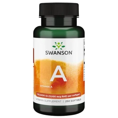 Abbildung von Swanson, Vitamin A 10.000IU (3.000mcg), mit Lebertran, 250 Weichkapseln, Hochdosiert, Laborgeprüft, Sojafrei, Glutenfrei, Ohne Gentechnik