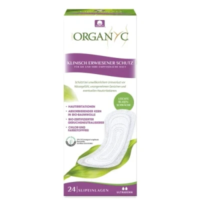 Abbildung von Organyc Slipeinlagen für extra dünn Blasenschwäche aus 100% zertifizierter Bio Baumwolle 1 Packung zu je 24 Stück
