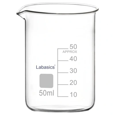 Abbildung von Labasics Glasbecher, 1er Pack Borosilikatglas Graduierter Tiefform Griffinglasbecher mit Ausgießer, 50 ml, Hochtemperaturbeständig, Laborgebrauch