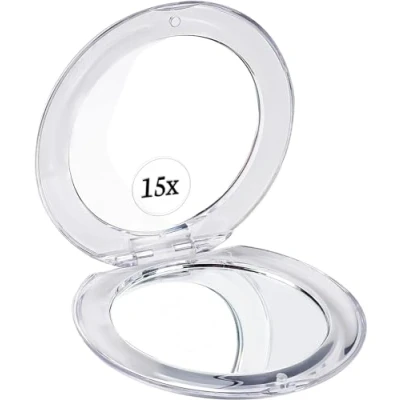 Abbildung von Kleiner Taschenspiegel mit Vergrößerung 15fach, Mini Kompaktspiegel, Klappspiegel, Reisespiegel klappbar, Reise Spiegel klein, Small Compact 15X Magnifying Mirror for Travel