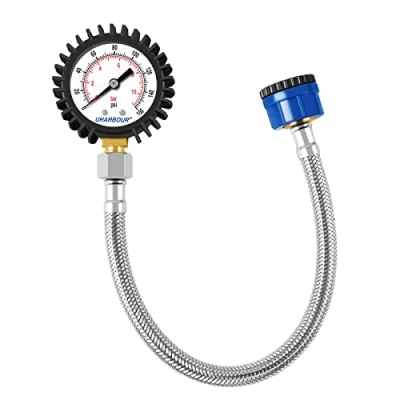 Abbildung von Uharbour Manometer Wasser wasserdruckmesser 0 11Bar mit 160Psi Dual Scale 3/4BSP auf 1/2BSP, Buttom Mount, Gummischutz, Schwarz