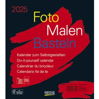 Abbildung von Foto Malen Basteln Bastelkalender schwarz 2025: Fotokalender zum Selbstgestalten. Do it yourself Kalender mit festem Fotokarton. Format: 21,5 x 24 cm