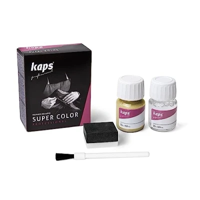 Abbildung von KAPS Professional Lederfarbe &quot;Super Color&quot; + &quot;Preparer&quot; für Naturleder, Synthetik und Textil (je 25 ml) zur Pflege Reparatur von Lederschuhen in Verschiedenen Farben (405 Gold)