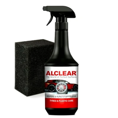 Abbildung von ALCLEAR 721RK Reifenglanz 1000 ml, mit Auftragsschwamm, seidenmatt, UV Schutz, farbauffrischend,für Reifenflanken, Kunststoff, Türgummi, Gummipflege, Autopflege, Fahrzeugaufbereitung, Auto Detailing