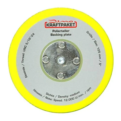 Abbildung von Dino KRAFTPAKET 640259 125mm Stützteller 5/16 24 mit Klett Polierteller für Exzenter Poliermaschine 600W 8mm, 650W 9mm Hub, Gelb