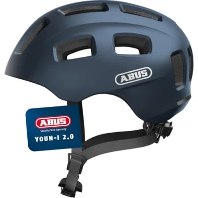 Abbildung von ABUS Fahrradhelm Youn I 2.0 mit Licht für Kinder, Jugendliche und Junge Erwachsene Mädels Jungs Blau, Größe S, Blau (Midnight Blue), S (48 54 cm)