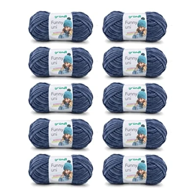Abbildung von Gründl Funny uni Strick &amp; Häkelgarn (samtartiges Chenille Garn aus 100 % Polyester, 10 x g / 120 m, Nadelstärke: 5 6), Jeans