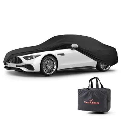 Abbildung von Walser Abdeckung Auto Indoor Stretch, Autoabdeckung Winter, staubdichte Autogarage Abdeckung, Autoplane für Auto, Abdeckplane L schwarz