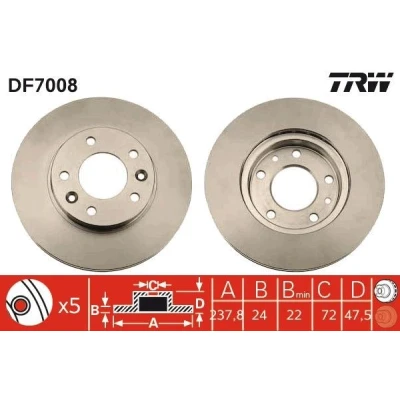 Abbildung von TRW DF7008 Bremsscheibe 274 24 5 114,3 Belüftet lackiert KIA: CARNIVAL 2