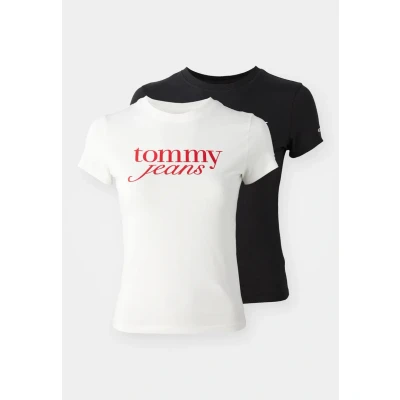 Abbildung von Tommy Jeans Essential LOGO TEE 2 PACK Tshirt print, Damen, Größe: 36, Ecru/black