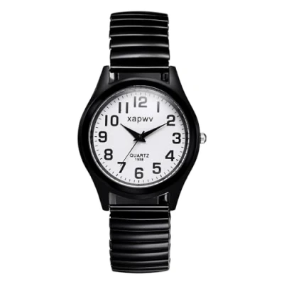 Abbildung von JewelryWe Uhren Herren Elastisch Edelstahl: Analog Quarz Armbanduhr Schwarz Stretch Armband Herrenuhr Weiß Runde Zifferblatt mit großen schwarzen Arabischen Zahlen Männer Geschäfts Lässige Uhr