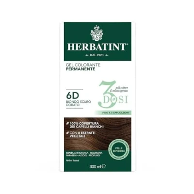 Abbildung von Herbatint Permanentes Farbgel 3 Dosen, 300 ml 6D Dunkelblond, goldfarben, ohne Ammoniak, für empfindliche Haut, 100% Abdeckung weißes Haar, mit 8 natürlichen Bio Extrakten