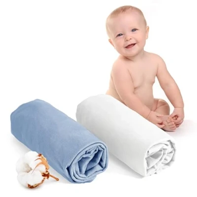 Abbildung von Dreamzie Spannbettlaken 60x120 Baby 2er Pack Baumwolle Oeko Tex Zertifiziert Weiß und Blau 100% Jersey 60x120cm
