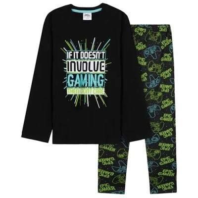 Abbildung von CityComfort Jungen Pyjama, Gaming Schlafanzug Set Geschenke für Kinder, Teenager (Grün/Schwarz, 9 10 Jahre)