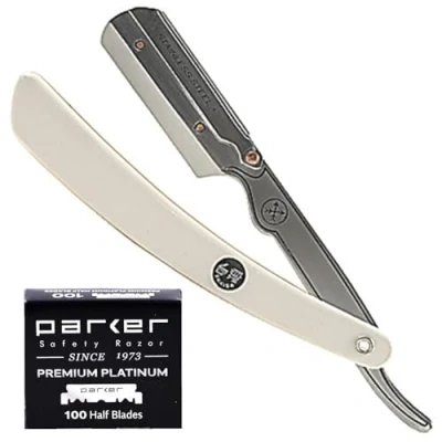 Abbildung von Parker Safety Razor Srw Edelstahl Straight Edge Barber &amp; 100 Shark Super Stainless Klingen Weiß