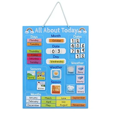 Abbildung von Navaris Kalender Tafel für Kinder Lerntafel Jahreszeiten Uhr Magnet Spiel Lernuhr Kinderkalender Jahreskalender magnetisch rot Englisch
