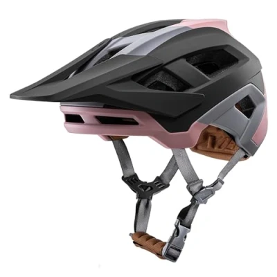 Abbildung von Fahrradhelm Mountainbike Helm MTB Helme Visier Verstellbar für Herren Damen Erwachsene Jugend (Grau rosa, L)