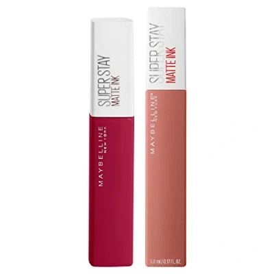 Abbildung von Maybelline New York SuperStay Matte Ink Lippentönung mit langanhaltender Deckwirkung. Make up Set 2 Lippenstiften 115 Founder und 65 Seductress