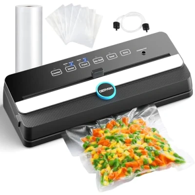 Abbildung von GERYON Vakuumiergerät für Lebensmittel Eingebauter Schneidbalken Ideal Sous Vide Kochen Trockene und Feuchtlebensmittel Vakuumierer Starter Kit Leicht zu reinigen ideales Vakuumieren