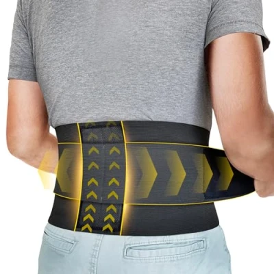 Abbildung von Bracoo Rückenstützgürtel mit 4 Stützstreben Verstellbare, Atmungsaktive Lendenwirbelstütze für Herren &amp; Damen, Rückenbandage zur Unterstützung der unteren Wirbelsäule Schmerzlinderung, BS33