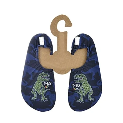 Abbildung von Slipstop Kinder Strandschuhe Anti Rutsch Sport Schuhe Schwimmschuhe Badeschuhe Urlaub Yoga Unisex Sonnenschutzfaktor 50, 21/23 EU, Blau mit T Rex