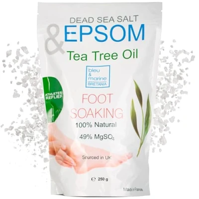Abbildung von Teebaumöl, Pfefferminzöl Fußbad mit Bittersalz &amp; Totes Meer Salz ● Epsom Baden bleumarine Bretania 250g