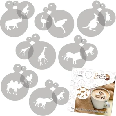 Abbildung von NAKLEO Kaffee Kekse Dekoration Wiederverwendbar Plastik Backen Schablone 7x7cm und 11x11cm Tiere Löwe Känguru Kunst Basteln DIY Plätzchen Gebäck Biskuits Kuchen Glasur Küche Zuckerguss