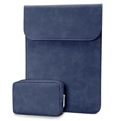 Abbildung von TECOOL 13 3 Zoll Laptop Hülle Tasche Leder,MacBook für 2012 2020 2024 MacBook Air/Pro 13.6 M3 M2 M1,2021 2023 Pro 14 M1,13 HP Surface Schutzhülle Navy Blau