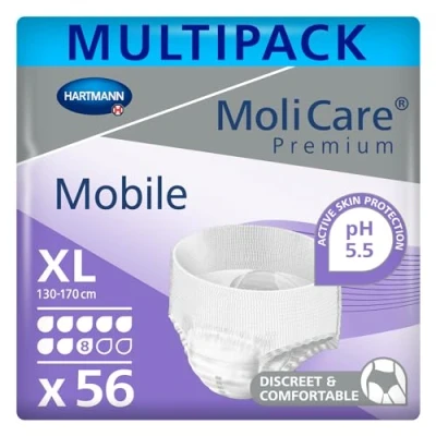 Abbildung von MoliCare Premium Mobile Einweghose: Diskrete Anwendung bei Inkontinenz für Frauen und Männer; 8 Tropfen, Gr. XL (80 120 cm Hüftumfang), 4x14 Stück