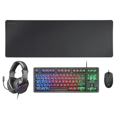 Abbildung von MARSGAMING MCP RGB3, Pack Gaming Tastatur Fixed RGB + Maus Flow 3200 DPI Headset Over Ear XXL Mousepad, Schwarz, Portugiesisch Sprache
