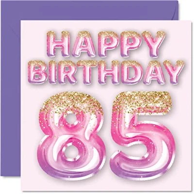 Abbildung von Geburtstagskarte zum 85. Geburtstag für Frauen rosa und lila Glitzerballons Happy Karten 85 Jahre alte Frau Mama Great Nanny Grandma Gran, 145 mm x Geburtstagskarten Geschenk