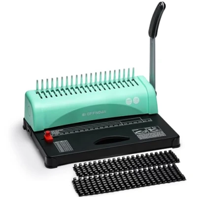 Abbildung von OFFNOVA Bindemaschine 21 Loch 450 Blatt Bindegerät, Spiralbindung Buchbinder Maschine mit Starter Kit Kamm Bindung Stacheln, für tägliche Office Dokumente
