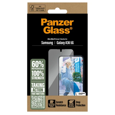Abbildung von Samsung Galaxy A36 Panzerglas PanzerGlass Ultra Wide Fit Anti Bacterial Screenprotector incl. applicator inkl.