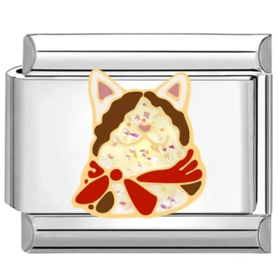 Abbildung von Quiges 9mm Italian Style Charm Modul aus Edelstahl Glückliche Katze für italienische Armbänder