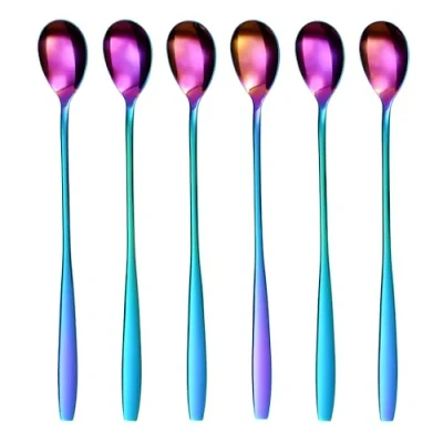 Abbildung von GRÄWE Latte Macchiato Löffel Set, regenbogenfarben, 6 teilig, 22 cm, Lange Löffel, Cocktaillöffel, Dessertlöffel, Eislöffel, für Eiskaffee, Edelstahl, spülmaschinengeeignet