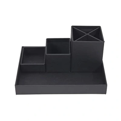 Abbildung von Bigso Box of Sweden LENA Schreibtisch Organizer für Stifte, Büroklammern, Haftnotizen usw. Sortierkasten mit 4 Fächern Ordnungssystem aus Faserplatte und Papier dunkelgrau