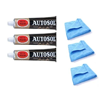 Abbildung von Solvol Autosol Metall Politur und Mikrofaser Reinigungstuch, für Chrom Aluminium, 3 x 75 ml Tuben