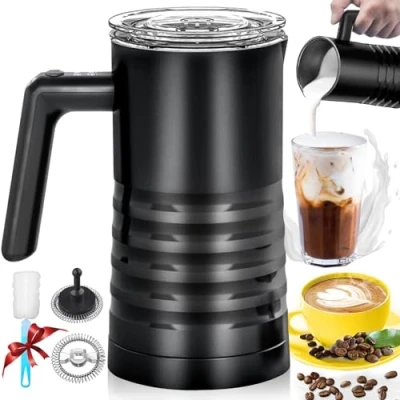Abbildung von YESLUSY Milchaufschäumer Elektrisch 4 in 1 Induktion, Milk Frother, Automatische Milchschäumer, mit 2 Magnetische Schneebesen, Stummschalten, Max. Fassungsvermögen: 350 ml (Schwarz)