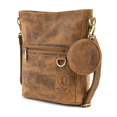 Abbildung von Berliner Bags Vintage Schultertasche Siena, Mittelgroße Umhängetasche aus Leder, Crossbody Bag, Handtasche für Damen Braun