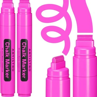 Abbildung von Artistro 15mm Acrylstifte Breit Graffiti Stifte, 2 Pink Jumbo Acrylfarben Neon abwischbare Fensterstifte für Autos, Tafeln, Glastafeln, Bistro leicht Kreidestifte