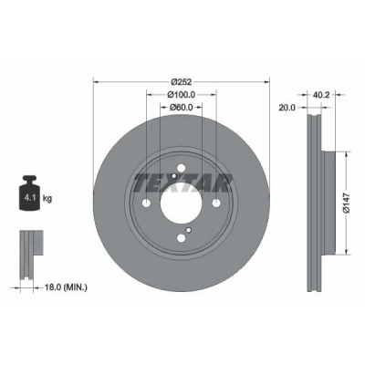 Abbildung von TEXTAR 92303703 Bremsscheibe 252 20 04/06 100 innenbelüftet beschichtet ohne Radbefestigungsbolzen, Radnabe SUZUKI: SWIFT 5, Baleno II Hatchback