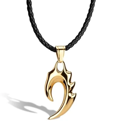 Abbildung von SERASAR Lederkette Herren Leder Halskette mit Anhänger 60cm Gold Lederband Kette Schmuck Schachtel für Männer Echtleder Geschenk Leather Necklace Men Jewelry Band