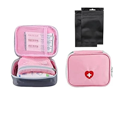 Abbildung von SwirlColor Pillen Box Organizer Tragbarer Klein Medizinhalter Erste Hilfe Tasche Leer Pille Organisator mit dem Multi für Reisen 1 Stücke 13x10x4cm Rosa