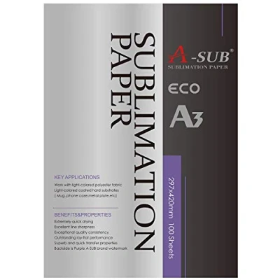 Abbildung von A SUB Sublimationspapier A3, 297x420mm, 100 Blatt, kompatibel mit EPSON, SAWGRASS, RICOH, Brother Sublimationsdruckern