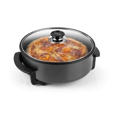 Abbildung von GOURMETmaxx elektrische Pizza Pfanne mit Thermostat, Glasdeckel &amp; Antihaftbeschichtung Multifunktionspfanne ⌀ 30 cm Durchmesser 1500 Watt Pan ideal für Partys