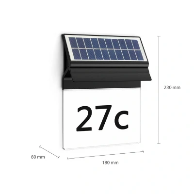 Abbildung von Philips Outdoor Solar Enkara Wandleuchte mit Hausnummer, 0,2W, Tageslichtsensor, 2700 Kelvin, schwarz